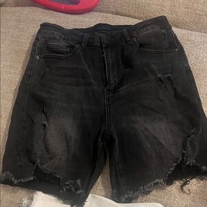 Black Distressed Denim Cutoff Shorts